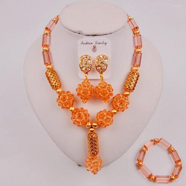 Комплект ожерелья и серег, красивые персиковые нигерийские свадебные бусы, африканские украшения для женщин ZQ3-01