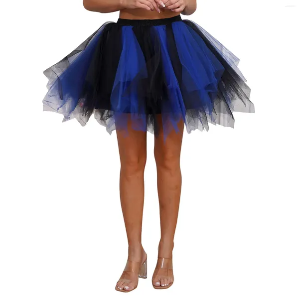 Saias Halloween Womens Multi-Layer Tutu Saia Assimétrica Misturada-Cor Tule Petticoat Fluffy Underskirt Bruxa Cosplay Trajes de Festa