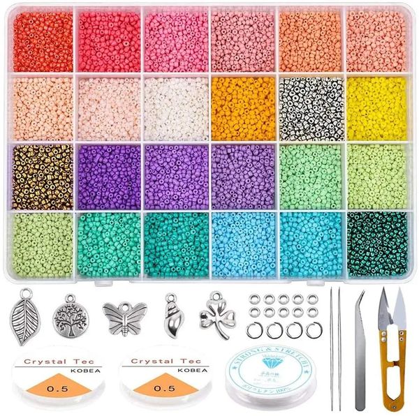 Altri 19200 pezzi di perline di vetro scatola di perline di riso puro kit con cavo braccialetto fai da te orecchino kit per la creazione di gioielli perline accessori artigianali 231207