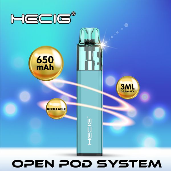 Autêntico original hecig 600 puff pequeno vaporizador descartável bobina de rede de cigarro eletrônico luz led bateria recarregável óleo recarregável mutável 0% 2% 3% 5%.