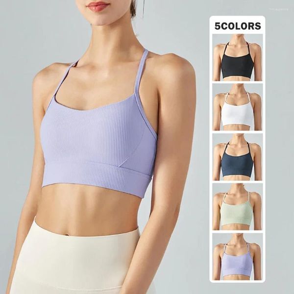 Yoga roupa mulheres sutiã esportivo pendurado pescoço sexy t-back colete com almofada no peito ginásio fitness top push up treino tops