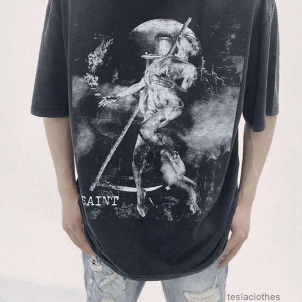 Homens camisetas Designer Moda Roupas Luxo Tees Camisetas Saint Michael Cho Death Dance American High Street Old Lavado Vintage Manga Curta T-shirt