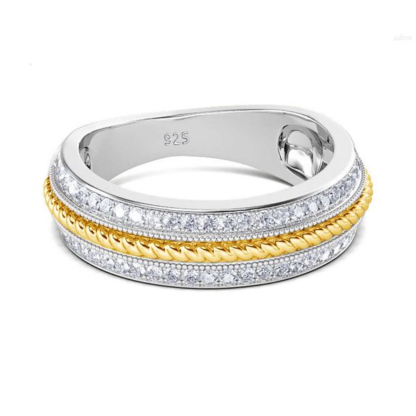 Anel de joalheria com estilo exclusivo de designer, roda sólida 925, prata esterlina, filigrana de ouro, anel de moissanite feminino