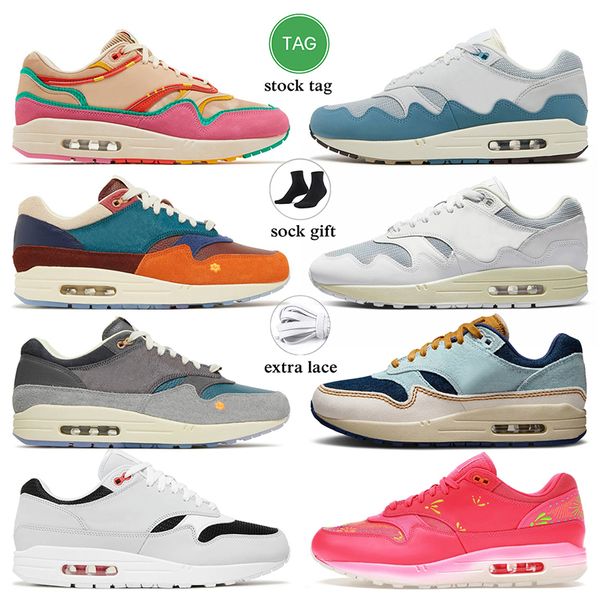 Atacado Womens Mens Max 1 Running Shoes Familia PRM Dia de Muertos 87 Aura 1s Low 86 OG Golf Big Bubble Ryder Cup Jogging Andando Patta Ondas Noise Aqua Sneakers