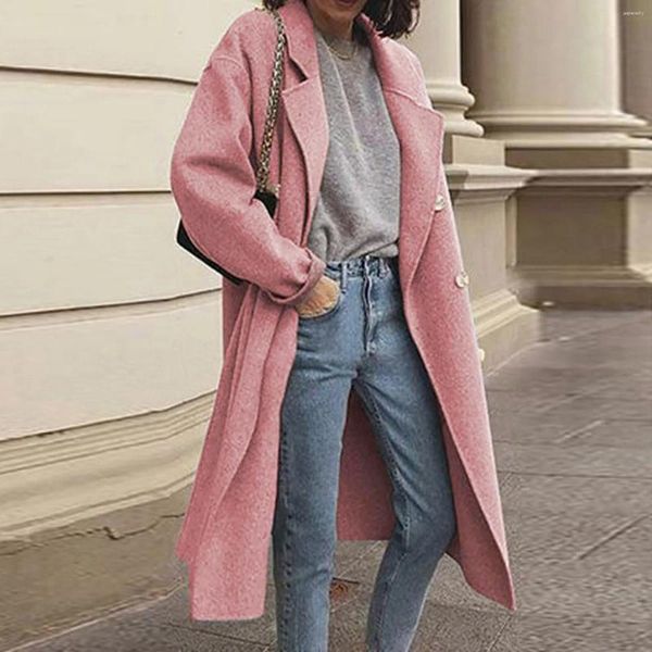 Giacche da donna Cappotto invernale in lana sintetica invernale Cappotto lungo solido da donna Cappotto sottile Addensare caldo classico risvolto Capispalla allentato Abbigliamento donna