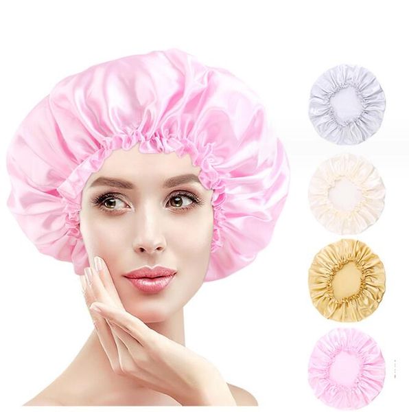 Cappello da notte in raso da donna di grandi dimensioni, moda da donna, elastico per la cura dei capelli, berretto da notte traspirante, capelli Bonnent, cuffie da doccia per bagno