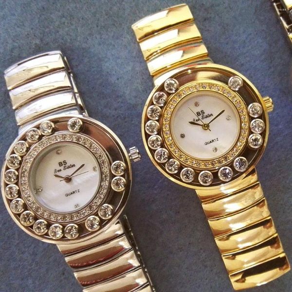 Relógios de pulso BS Marca Mulheres Relógio de Quartzo Moda Luxo Senhoras Diamante Vestido Pulseira Relógios de Ouro Relógio Feminino Montre Femme Relogio