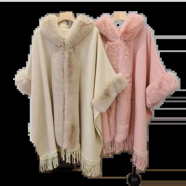 Женское зимнее пальто из искусственного кролика рекса, накидка, женский свободный кардиган с кисточками, плащ, пальто, пончо Feminino Inverno 231206