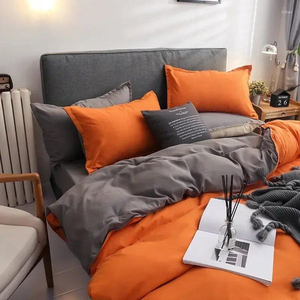 Yatak takımları düz renk seti turuncu gri tek kişilik yatak keten nevres kapak yastık kılıfı dolgular çocuk yetişkin ev tekstil