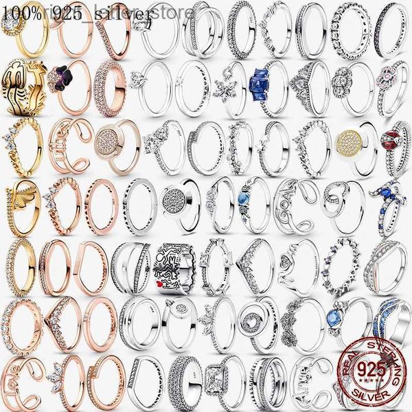 Solitaire yüzüğü otantik 925 sterling gümüş taç kalp çiçek kanadı temiz zirkon köpüklü cz pantaro ring kadınlar için mücevher yıldönümü yq231207