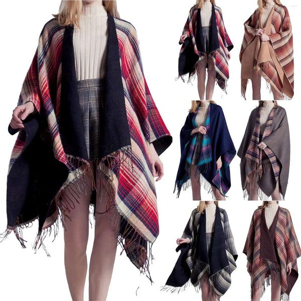 Женские шарфы, дорожная клетчатая шаль, накидка-пончо с открытой передней частью, теплое платье с воротником, винтажные женские шарфы, легкий вес