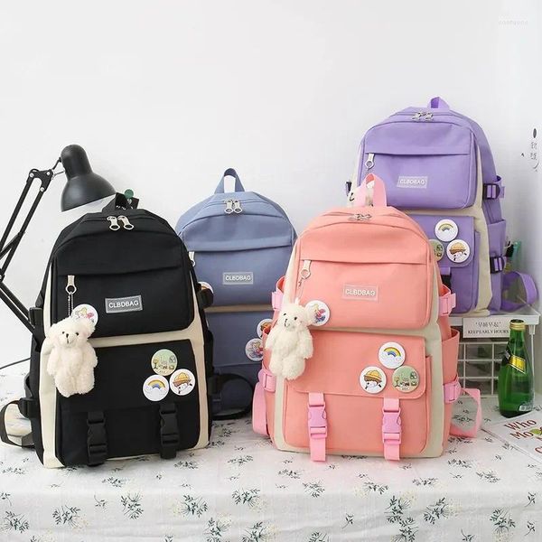 Schultaschen 4 Stück Set Harajuku Frauen Laptop Rucksack Leinwand für Teenager Mädchen Kawaii College Student Kinder Büchertasche Rucksack 2024