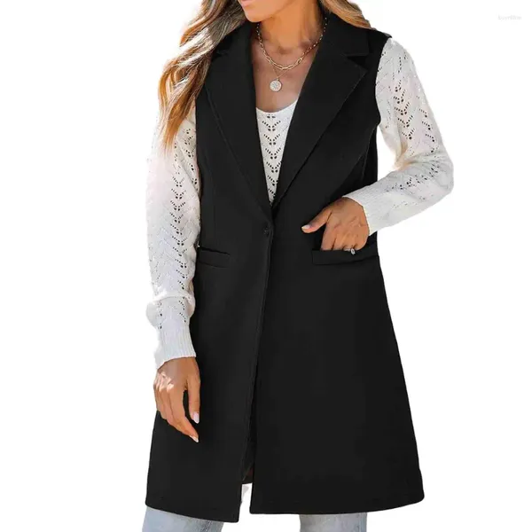 Gilet da donna Gilet quotidiano di marca Gilet Nero Blu Marrone Bottoni Kaki Lungo Poliestere S-3XL Semplice Tinta unita Donna