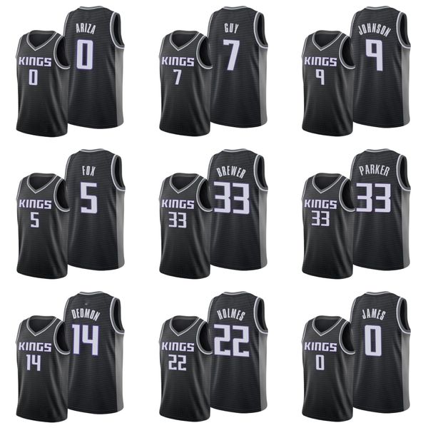 Sacramento'''Kings'Men De'aaron Fox Richaun Holmes Kyle Guy Corey Brewer Dewayne Dedmon Black Declaração Jersey