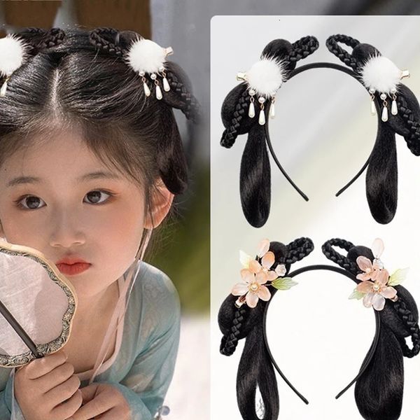 Headwear acessórios de cabelo antigo traje chinês hairband headdress hanfu arco saco estilo meninas antigo enrolado bun 231207