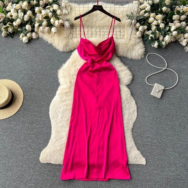 Casual Dresses Foamlina Sommer Frauen Sexy Spaghetti Strap Langes Kleid Elegant Swinging Neck Ärmellos Rückenfrei Slim A Line Abendparty