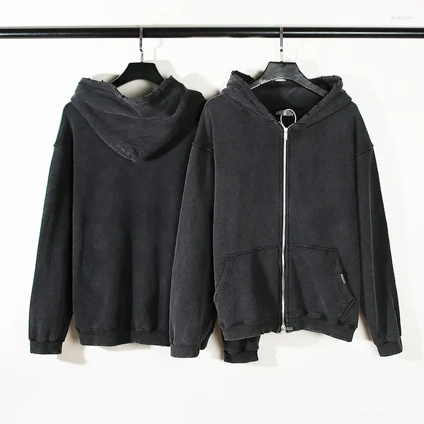 Männer Hoodies High Street Retro Gewaschen Schwarz Zipper Jacken Für Männer Und Frauen Blank Harajuku Übergroßen Casual Sweatshirts mit kapuze