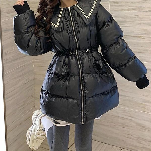 Damen Trenchcoats LoliBook Daunen Baumwolle Gefütterte Jacke Mädchen Winter Lange Parkas Dicke Warme Mantel Mode Puffy Einfarbig Frau