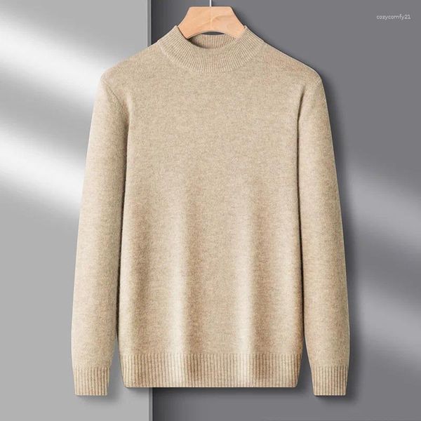 Maglioni da uomo 2023 Autunno Inverno Mezzo dolcevita maglione di lana Casual tinta unita a strati base calda maglia camicia top pullover