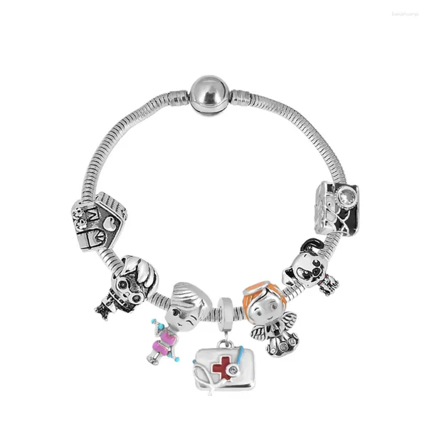 Braccialetti con ciondoli Bracciale Pandoraer originale Perline smaltate Ciondoli in acciaio inossidabile a forma rotonda Colorati Pendenti pendenti Braccialetti per gioielli