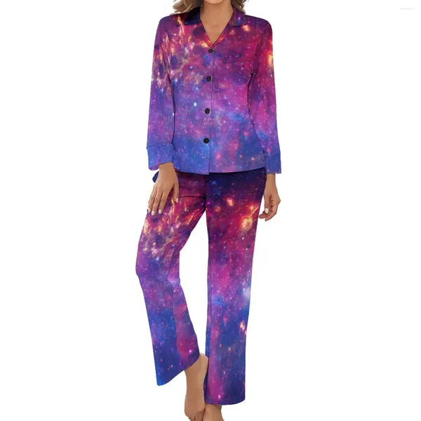 Indumenti da notte da donna Pigiama spaziale colorato Via Lattea Galassia a maniche lunghe Set romantico 2 pezzi Casual Autunno Abbigliamento da notte personalizzato Regalo di compleanno