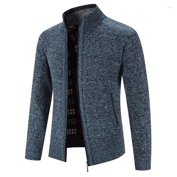 Suéteres para hombre Cárdigan al aire libre Casual suéter cálido Color sólido cuello levantado chaqueta de punto ajustada ropa para hombre