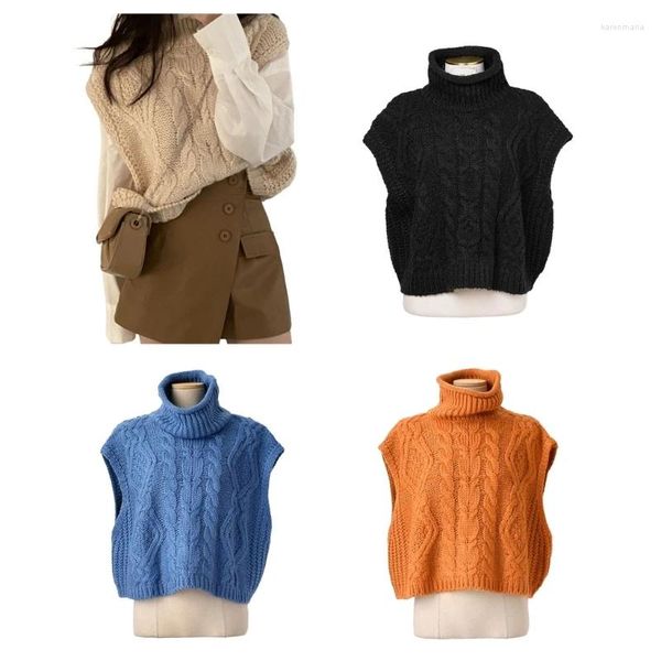 Damenwesten Frauen Zopfmuster Rollkragenoberteil Koreanischer einfarbiger Pullover Pullover Weste