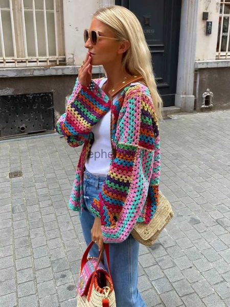 Kadın Sweaters Sonbahar Örgü Hırka Kadınlar Boşa Çıkış Renkli Sweater Kadın Y2K Günlük Uzun Kollu Örgü Top Lady Vintage gevşek HARDIGAN YQ231205