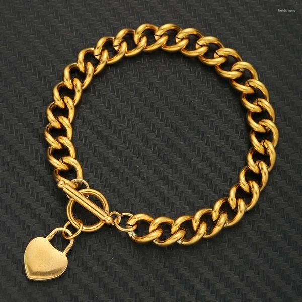 Braccialetti con ciondoli Stile Bracciale a forma di cuore con chiusura a catena robusta in acciaio inossidabile per donna Uomo OT Fibbia Big Toggle Jewelry