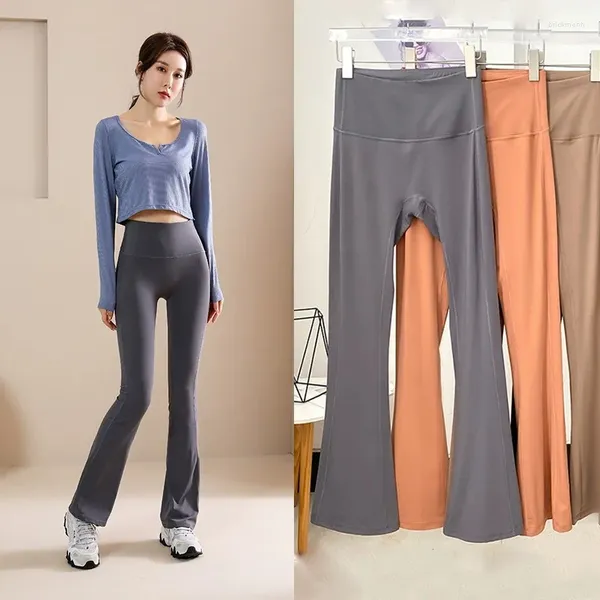 Pantaloni attivi Pantaloni sportivi da donna sexy a gamba larga Yoga Tinta unita a vita alta Fianchi svasati Sport elastici nudi Abbigliamento fitness casual