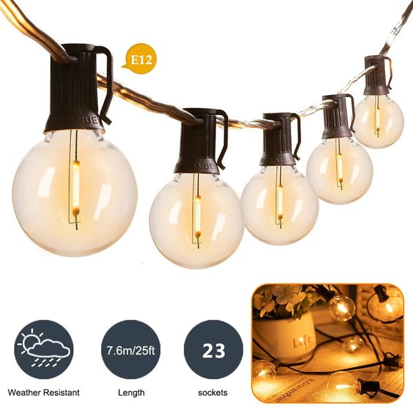 Noel dekorasyonları 25ft bağlanabilir LED G40 Cam Küre Zincir Işıkları AB ABD Fiş Su Geçirmez Açık Garland String Işık Peri Dekoratif Veranda Lambası 231207