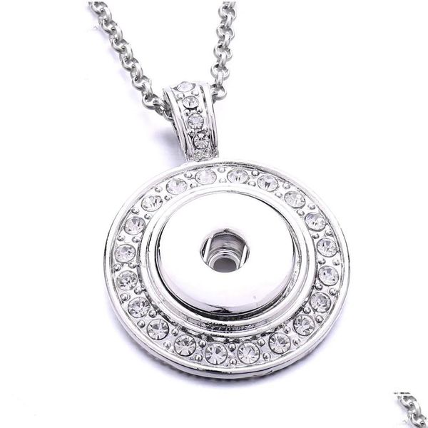 Kolye Kolyeler Kolye Kolyeler Snap Duthe Mücevher Rhinestone Sier Gül Yuvarlak Şekli Fit 18mm Snaps Düğmeleri Wome DHEC0