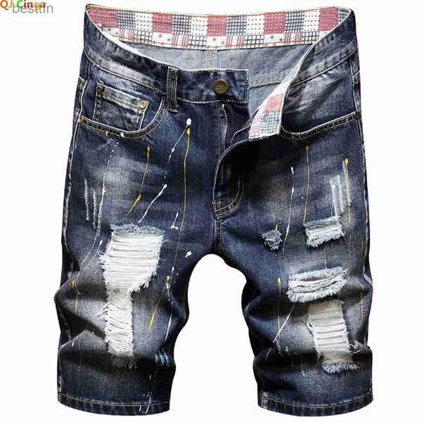 Calças de brim masculinas verão azul rasgado jeans shorts moda masculina casual denim shorts tamanho grande 28-36 38 40 calças l231208