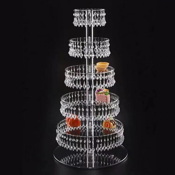 Suporte de acrílico redondo transparente para cupcake, 7 camadas, festa em casa, sobremesa, pingente de cristal, rack de exibição, peças centrais de mesa de casamento, lembranças