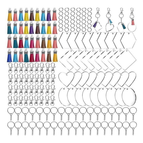 Chaveiros 200 pcs Acrílico Keychain Blanks com Borlas Kit Bulk Snap Hooks Mini Jump Anéis para Projetos DIY Crafts260Z
