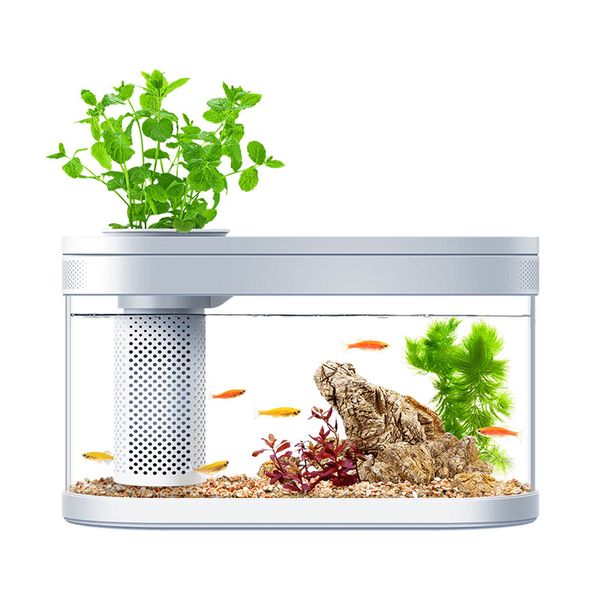 Amphibisches ökologisches Lazy-Aquarium, intelligente Version, Wohnzimmer, kleines Desktop-Aquarium mit kreativem Lautsprecher, mit Filter und Beleuchtung