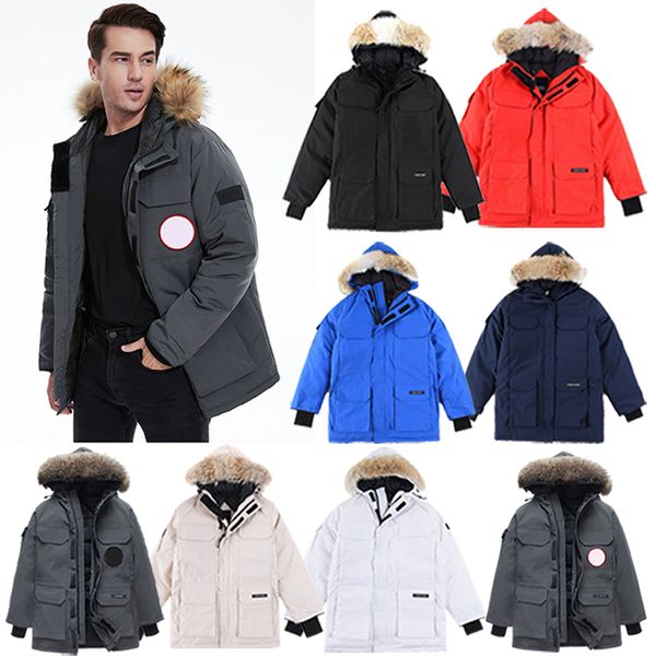 G08 Expedition Parka Wolf Gerçek Kürk Mağaza Erkek Kadınlar Aşağı Ceket Yüksek Kalite Out Giyim Moda Tasarımcısı Parkas Kanada Marka Ceketleri Rozet ile XS-XXL