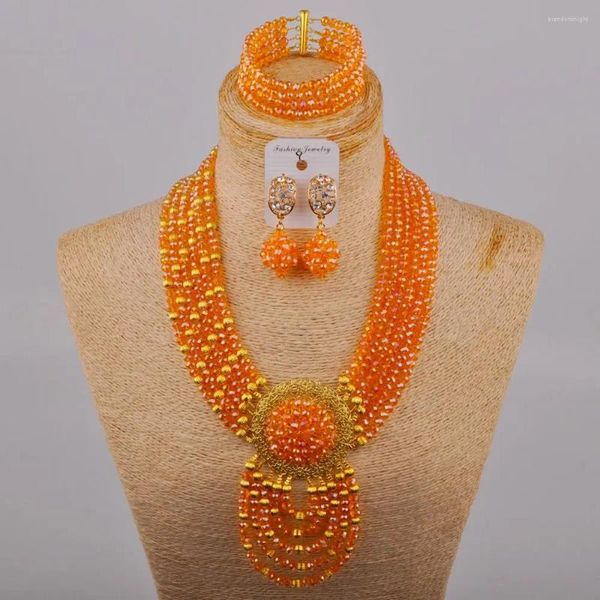 Conjunto de brincos de colar Bling laranja AB joias de contas africanas