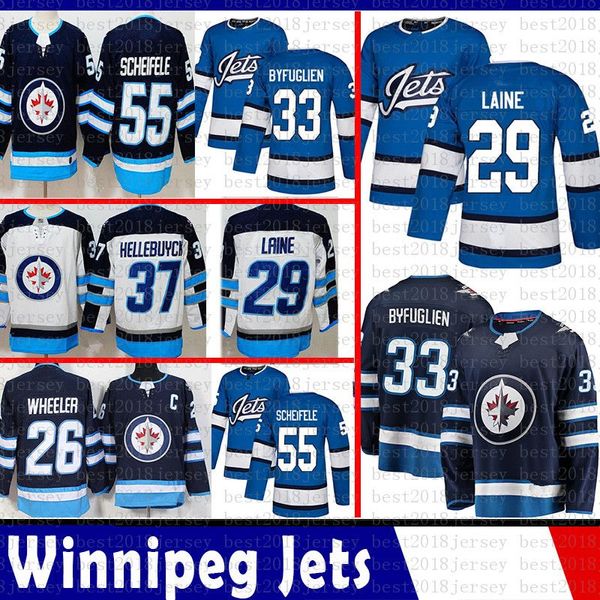 Winnipeg Jets Mens Patrik Laine Hokey Formaları 26 Blake Wheeler 33 Dustin Byfuglien 37 Connor Hellebuyck 55 Mark Scheifele Jersey 2018 2019