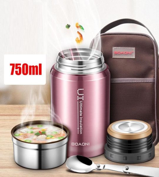 BOAONI 750 ml Thermoskanne für Lebensmittel, vakuumisoliert, Edelstahl, Thermoküche, Lunchbox, hält Wärmebehälter mit Klapplöffel, T1367848