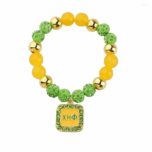 Charm-Armbänder passen Stretch Bling Strass grün gelb Club Social griechische Buchstaben Chi Eta Phi Sorority Perlen