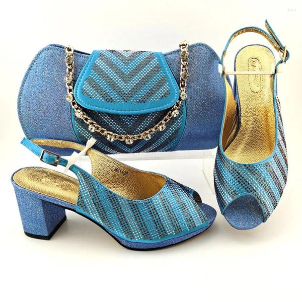 Sapatos de vestido Doershow Moda Africana Italiana e Conjuntos de Sacos para Festa de Noite com Pedras Céu Azul Bolsas Match Bags! HPO1-21