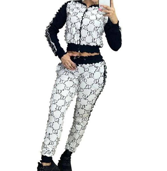 Set top + pantaloni da jogging stampati a due pezzi da donna di nuova marca stampati sportivi maglioni corti da donna tute firmate pluz taglia 2XL