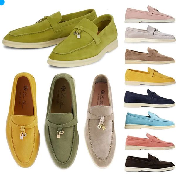 Scarpe casual Scarpe firmate Loro Mocassini da uomo Piana Charms estivi Walk Pelle scamosciata Nero Rosa Blu scuro Bule Beige Giallo Donna Sport Sneakers da donna 513