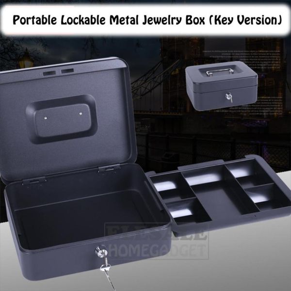 Alta qualidade 6810quot portátil jóias cofre caixa de armazenamento de dinheiro com 2 chaves e bandeja de segurança com fechadura caixa de segurança durável steel6108796