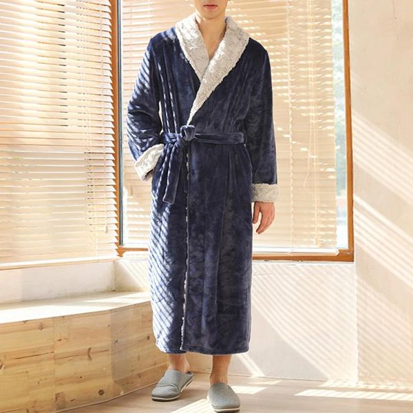 Homens sleepwear mens coral veludo roupão extra grosso longo flanela camisola outono inverno manga quente robe para homem confortável home wear