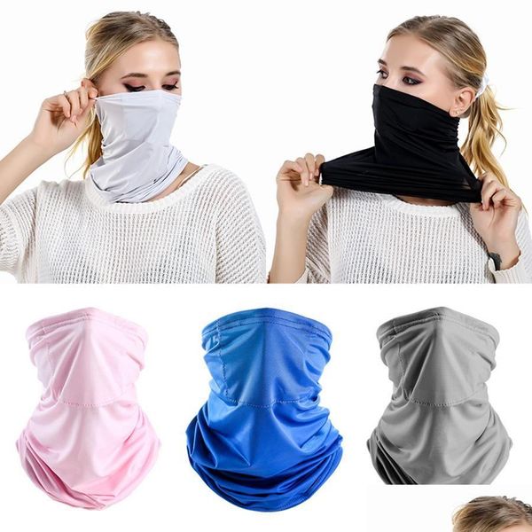 Cappellini da ciclismo Maschere Uni Sciarpa magica Bandane Maschera di seta di ghiaccio Outdoor Antivento Velo antipolvere Parasole Collo Designer Protettivo K985-1 Drop De Otr6Q