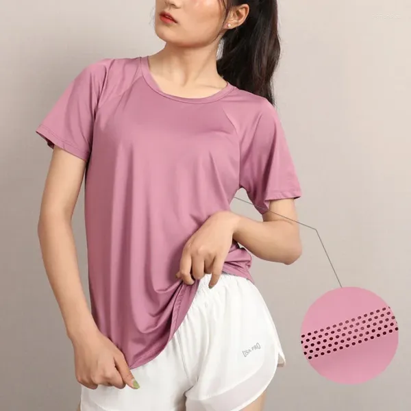 Активные рубашки, сетчатая спортивная футболка, женские топы для йоги с короткими рукавами для фитнеса, свободные быстросохнущие беговые футболки размера S-4XL
