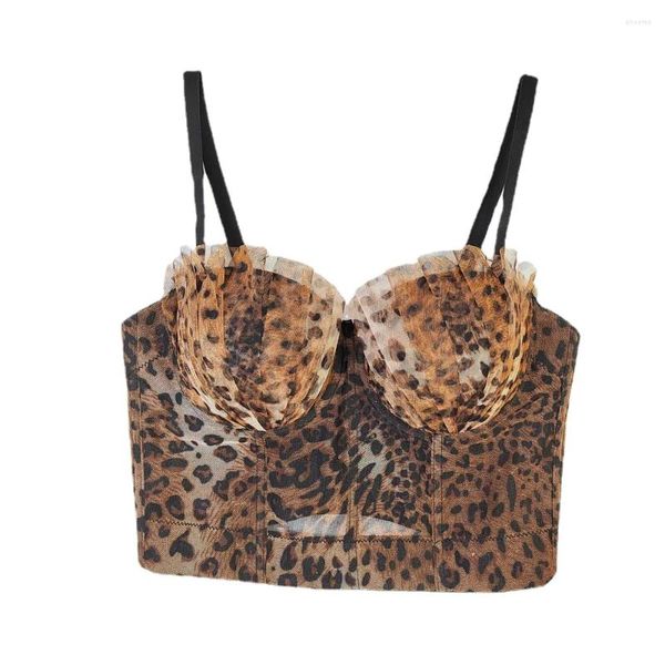 Tanques femininos chique leopardo impressão espartilho topo para mulher bustier tanque boate festa pista mostrar roupas