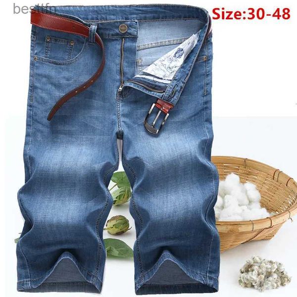 Erkekler kot capri denim şort erkekler kırpılmış pantolonlar erkekler yüksek bel ince artı boyutu 40 42 44 büyük boy buzağı uzunluğu yaz jeansl231208